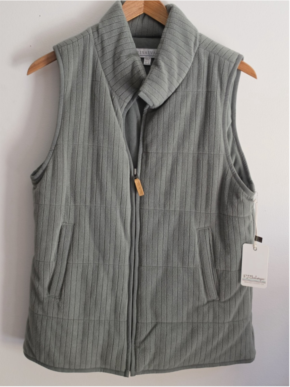 NWT PJ Salvage Cozy Cuddlers Microfiber Vest Olive Quilted Full Zip Medium
